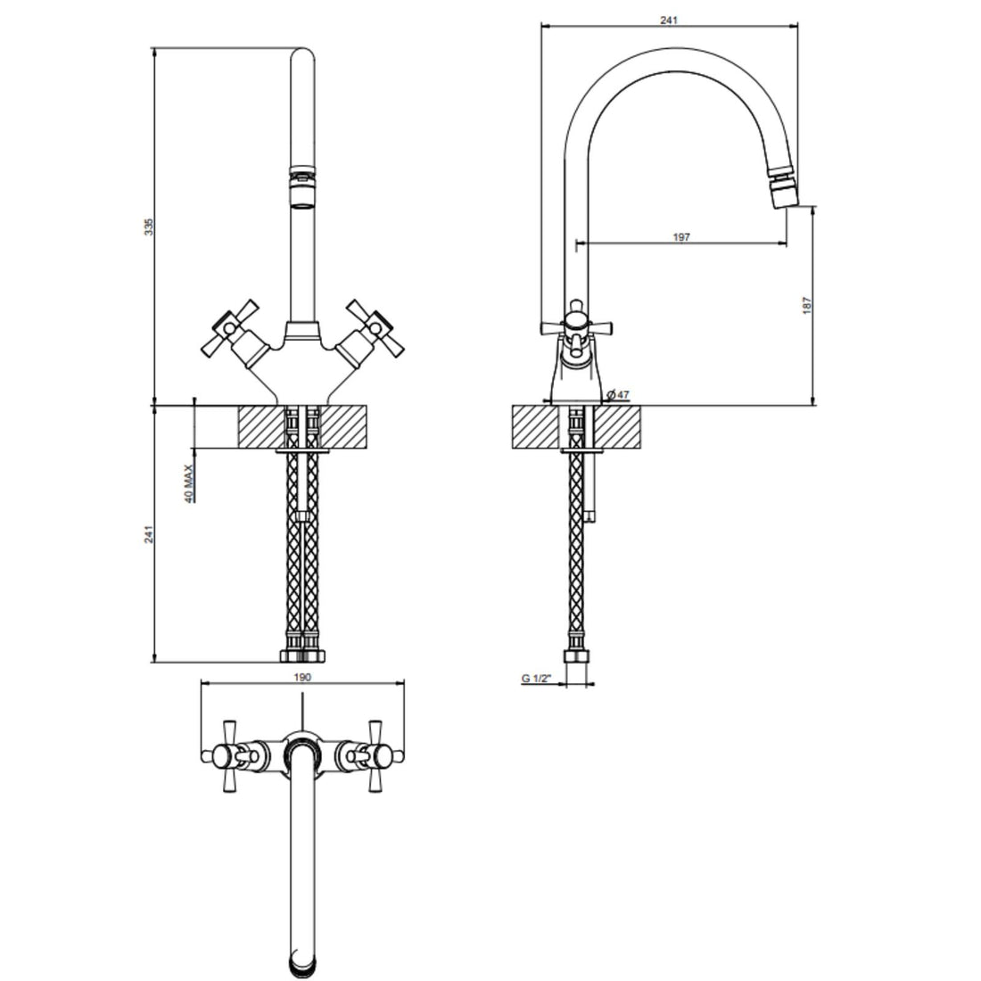Franke Rotaflow J Spout Traditional Twin Lever Chrome Kitchen Mixer Tap