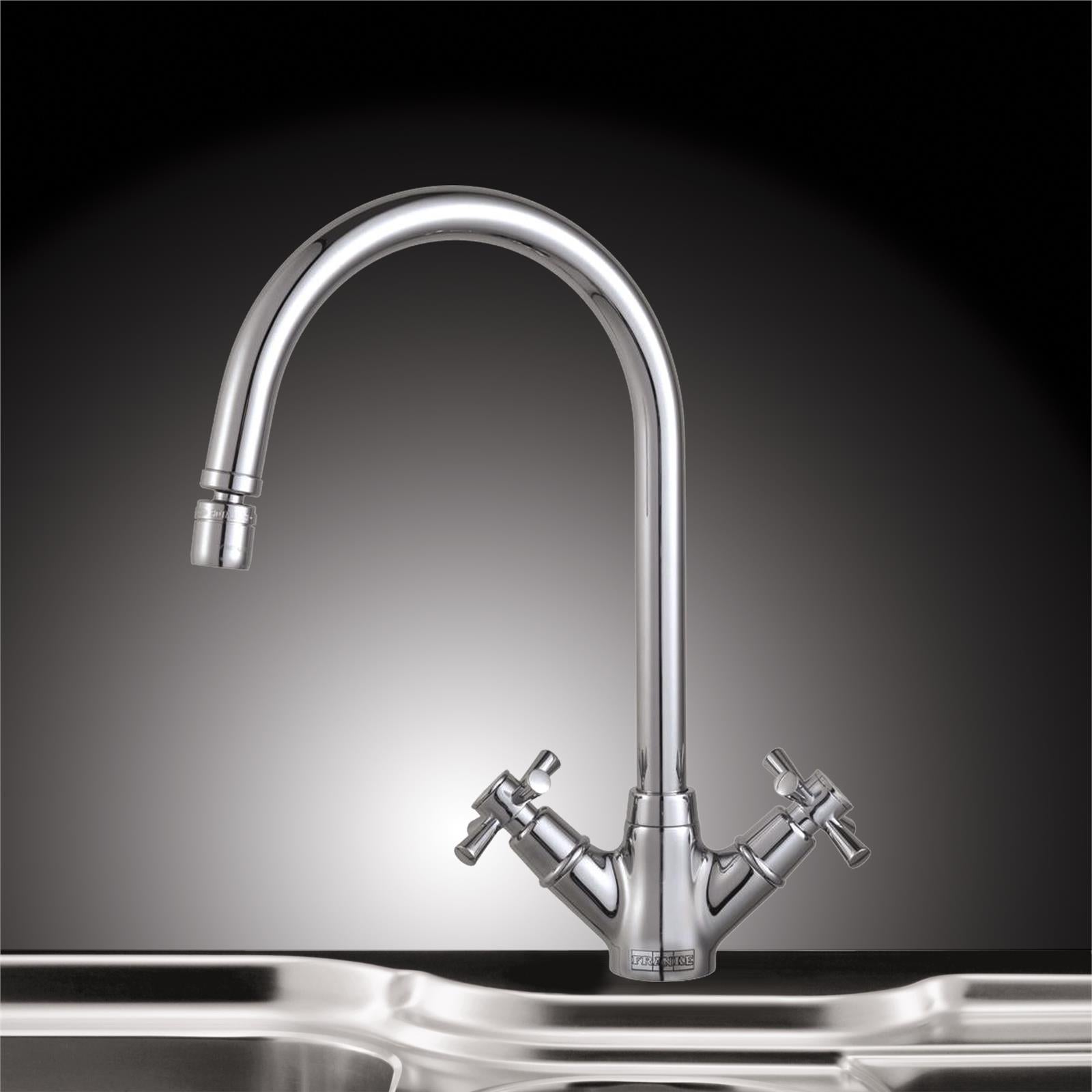Franke Rotaflow J Spout Traditional Twin Lever Chrome Kitchen Mixer Tap