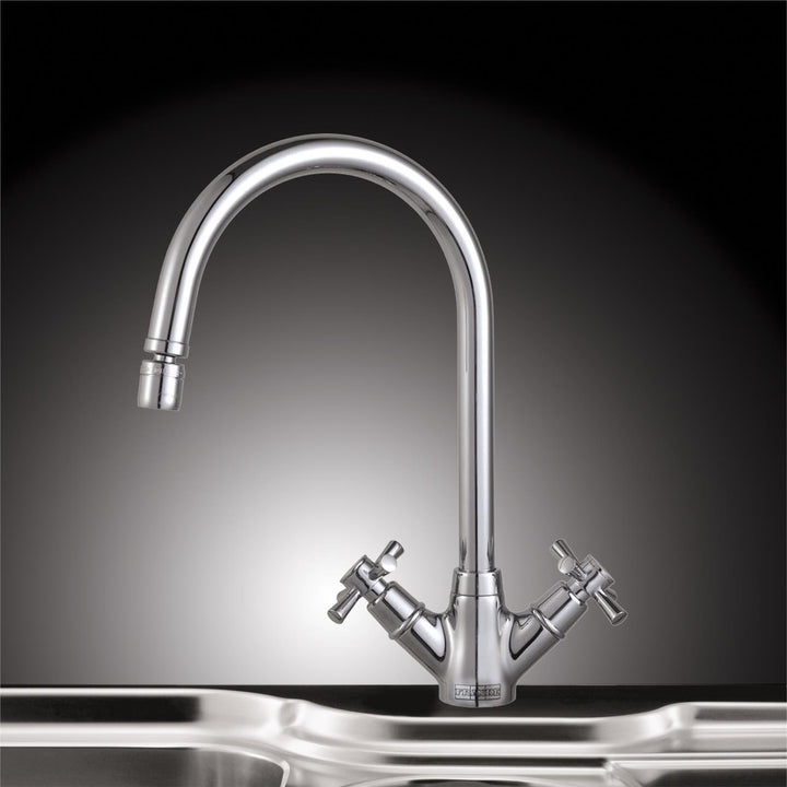 Franke Rotaflow J Spout Traditional Twin Lever Chrome Kitchen Mixer Tap