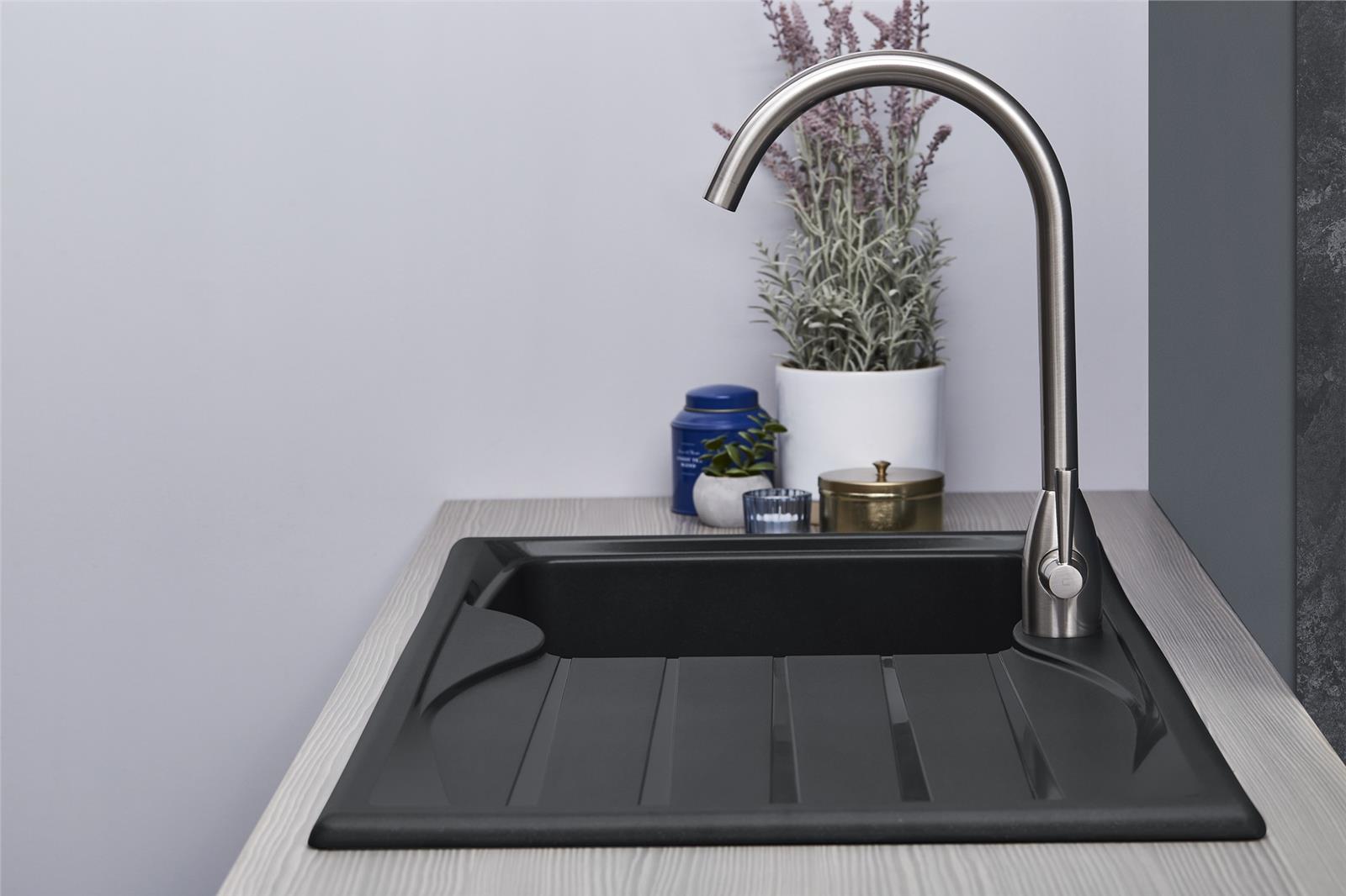 Liquida CMP10BL 1.0 Bowl Reversible Black Kitchen Sink And Waste Kit - GRADED