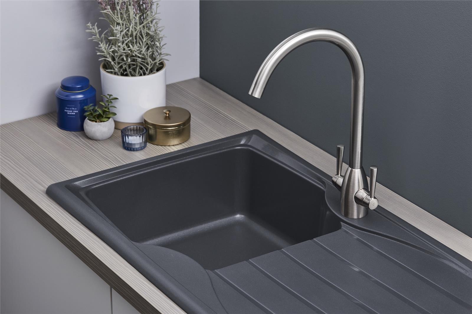 Liquida CMP10GR 1.0 Bowl Reversible Graphite Grey Kitchen Sink And Waste Kit