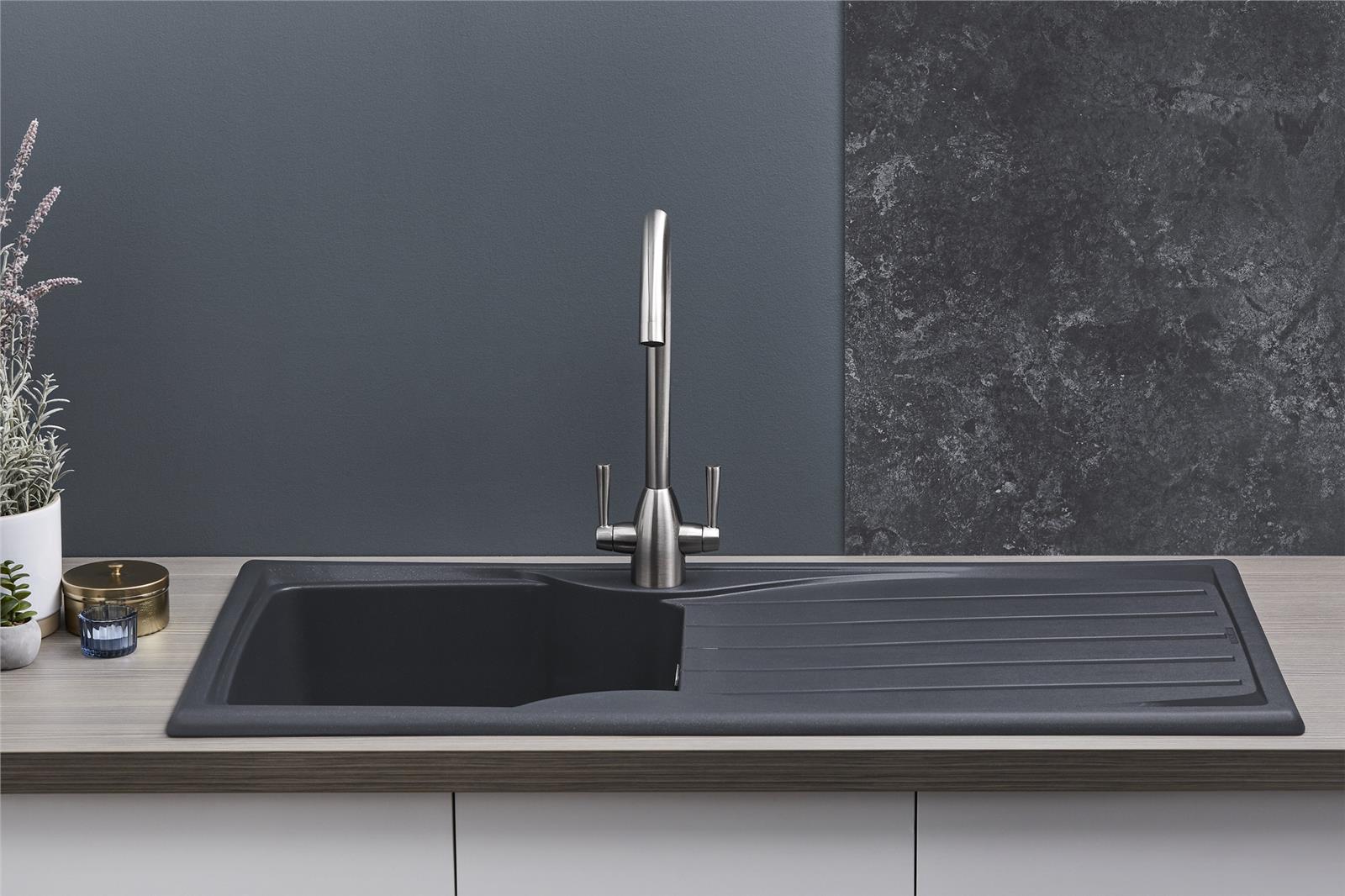Liquida CMP10GR 1.0 Bowl Reversible Graphite Grey Kitchen Sink And Waste Kit