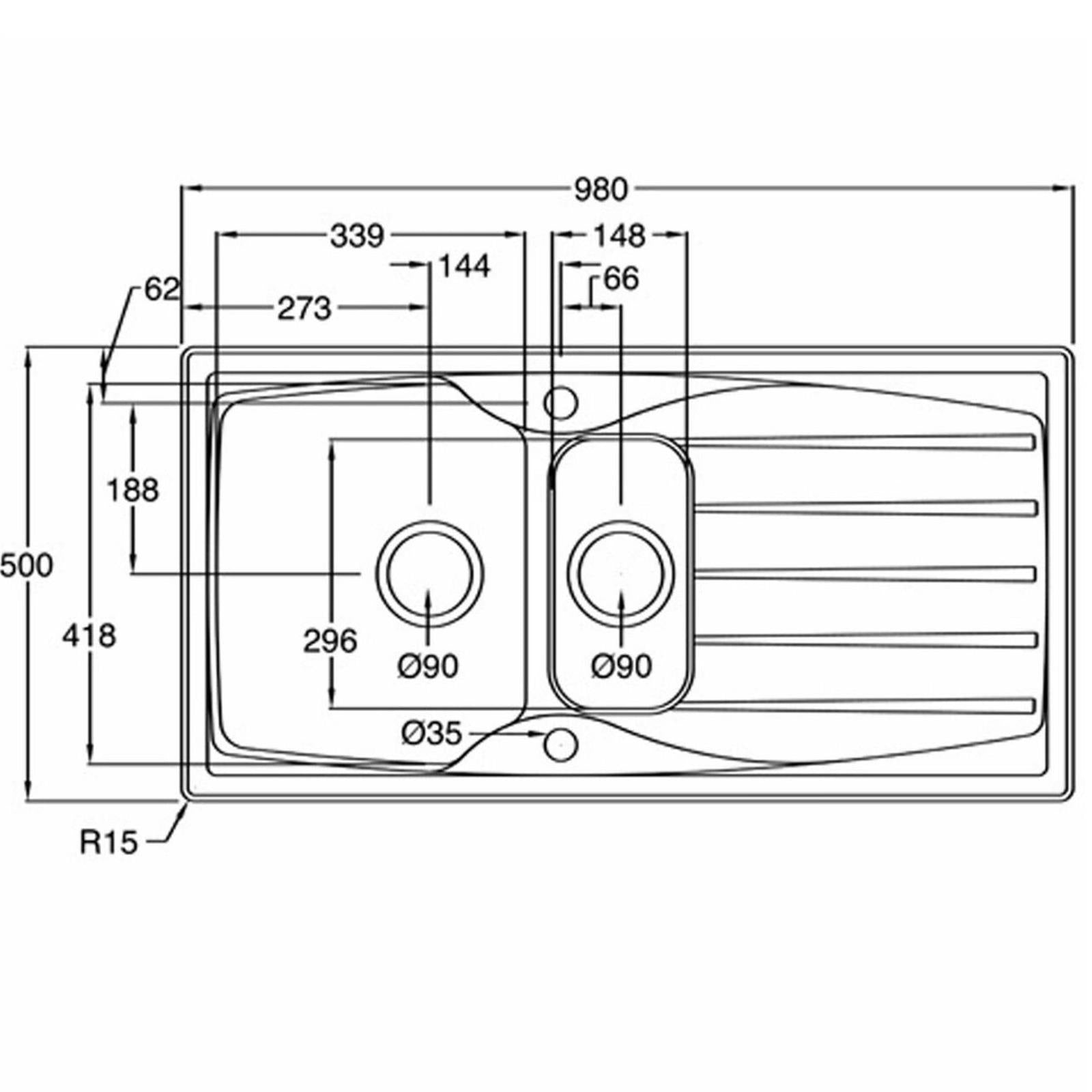 Liquida CMP15WH 1.5 Bowl Reversible White Kitchen Sink And Waste Kit