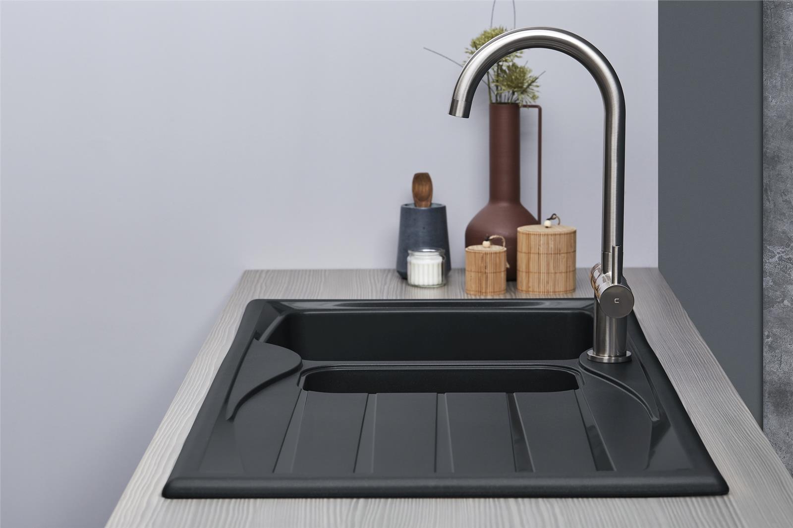 Liquida CMP15BL 1.5 Bowl Reversible Black Kitchen Sink And Waste Kit