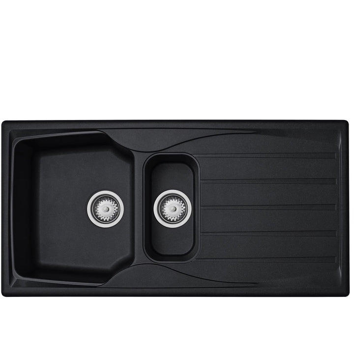 Liquida CMP15BL 1.5 Bowl Reversible Black Kitchen Sink And Pull Out KPO11CH Tap