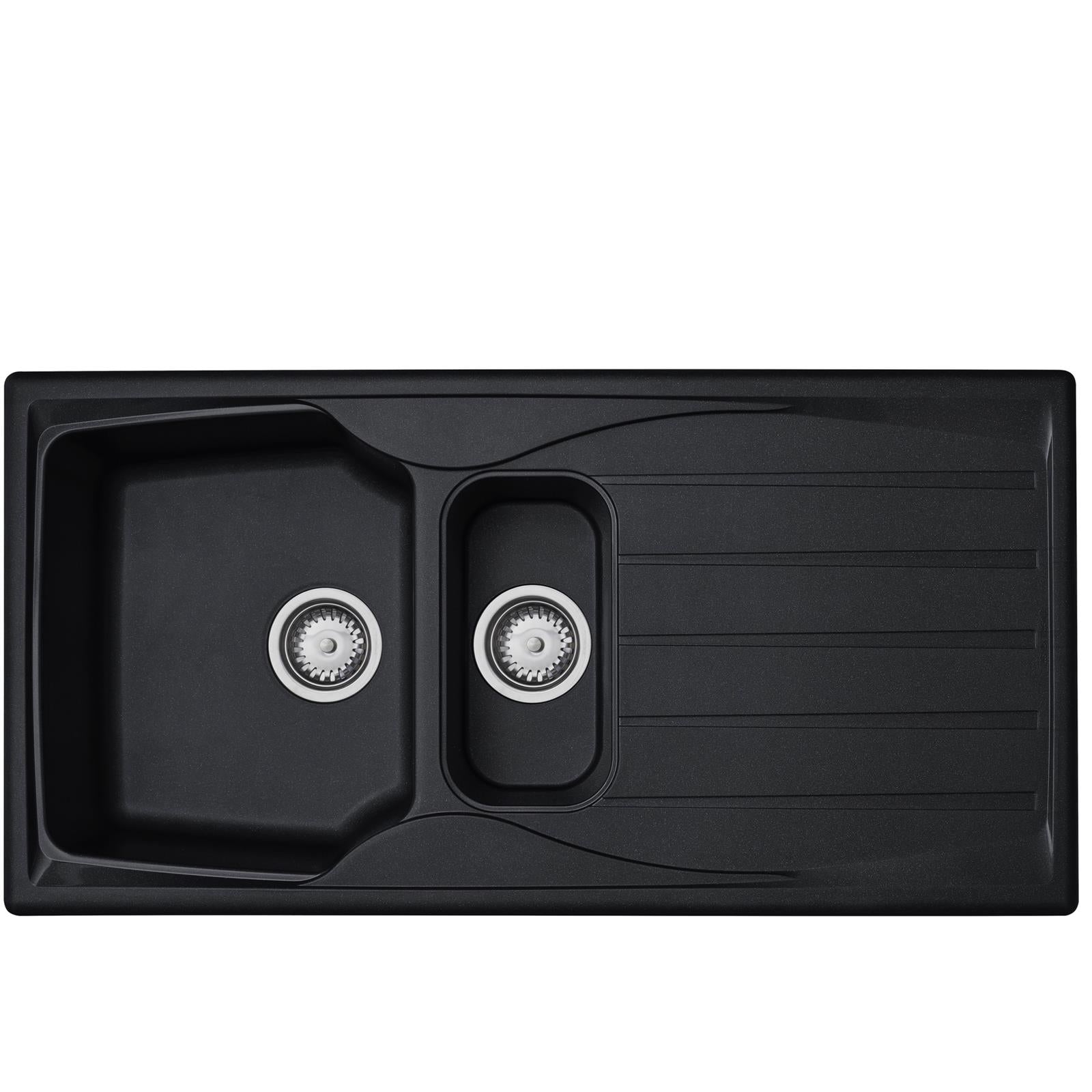 Liquida CMP15BL 1.5 Bowl Reversible Black Kitchen Sink And Waste Kit - GRADED