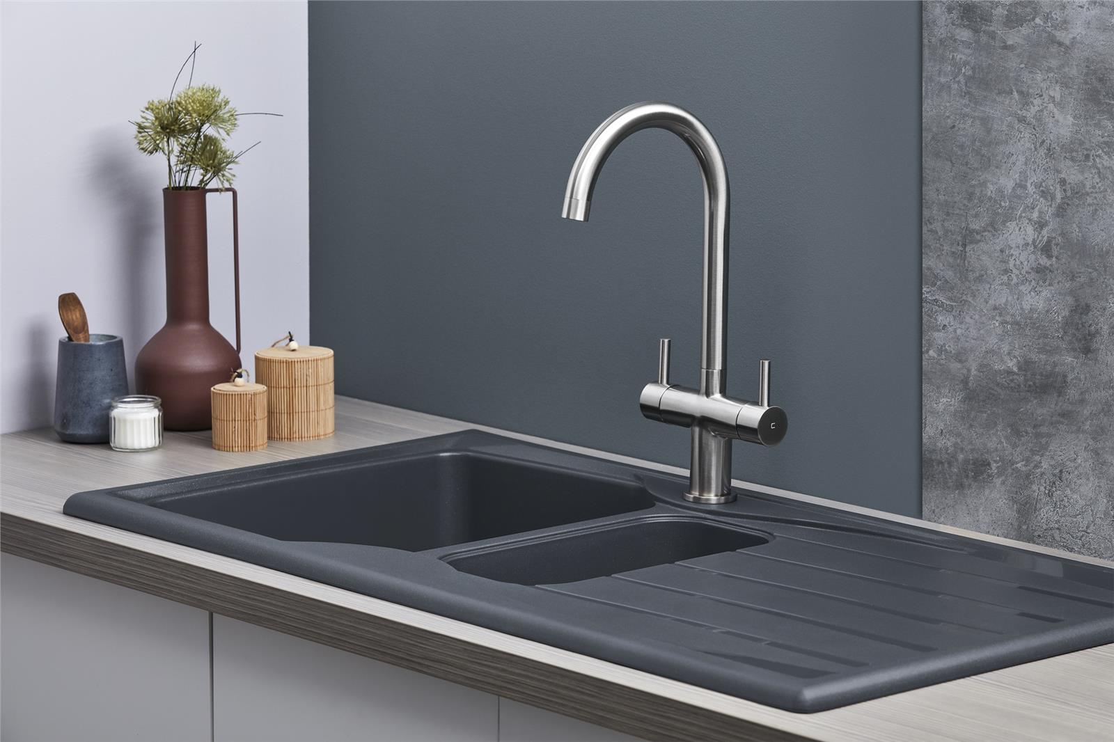 Liquida CMP15GR 1.5 Bowl Reversible Graphite Grey Kitchen Sink - GRADED
