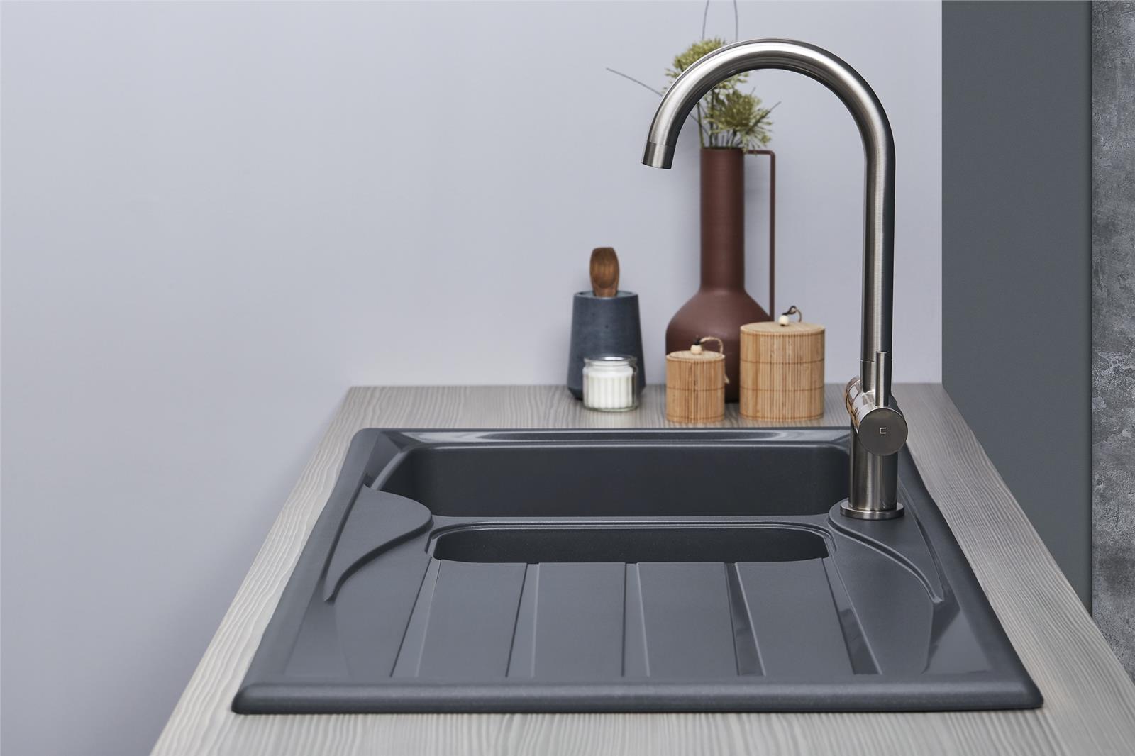 Liquida CMP15GR 1.5 Bowl Reversible Graphite Grey Kitchen Sink - GRADED