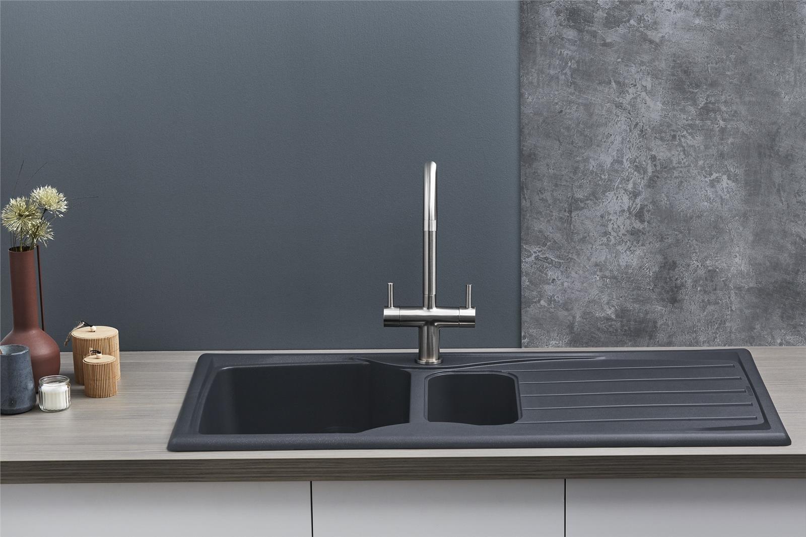 Liquida CMP15GR 1.5 Bowl Reversible Graphite Grey Kitchen Sink And Waste Kit