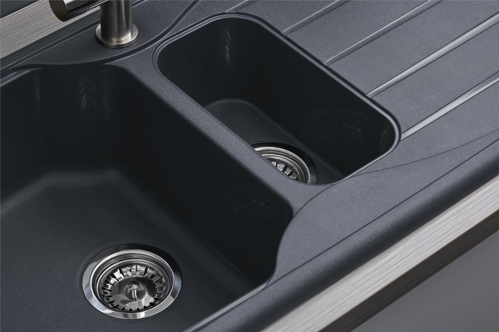 Liquida CMP15GR 1.5 Bowl Reversible Graphite Grey Kitchen Sink - GRADED