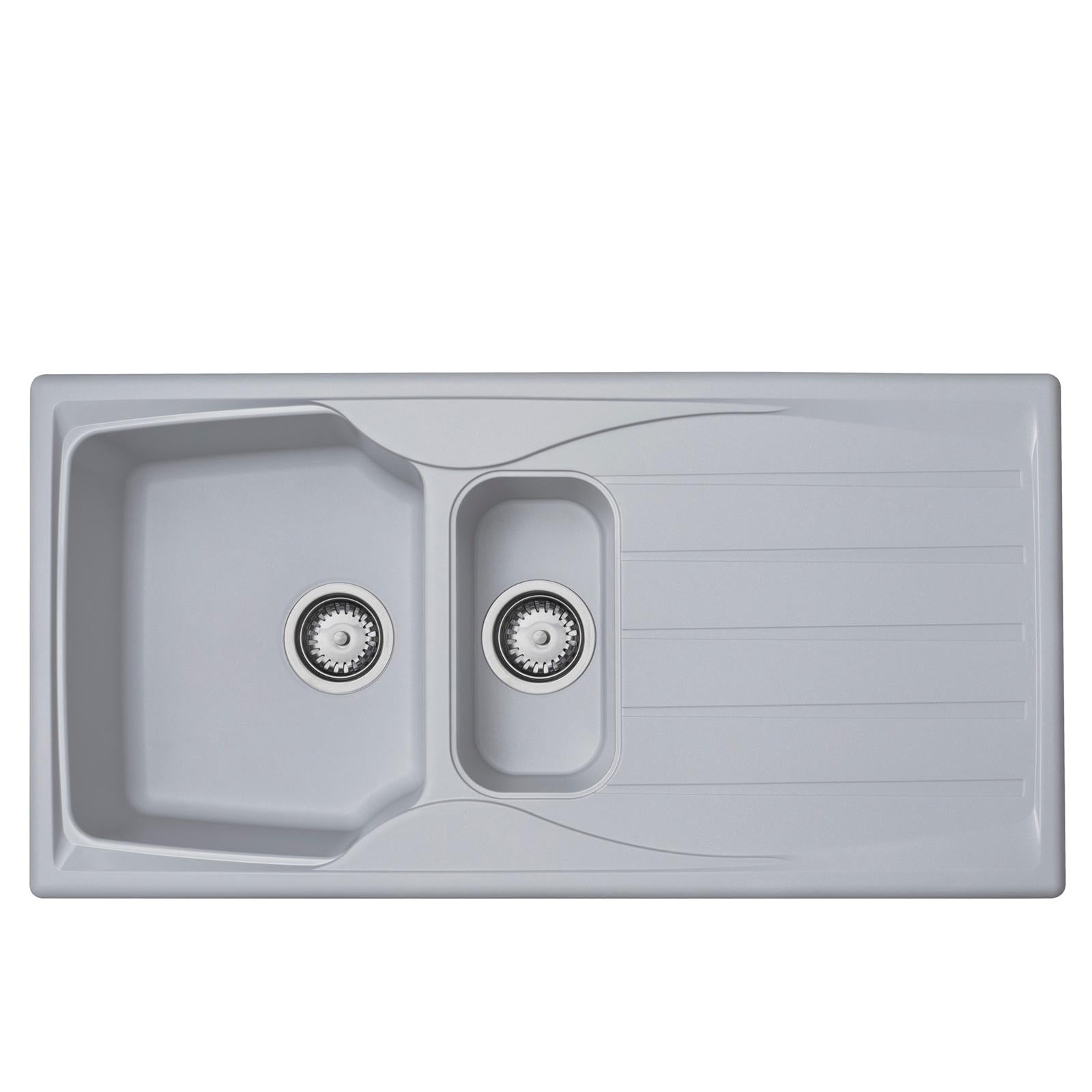 Liquida CMP15LG 1.5 Bowl Reversible Light Grey Kitchen Sink And Waste Kit
