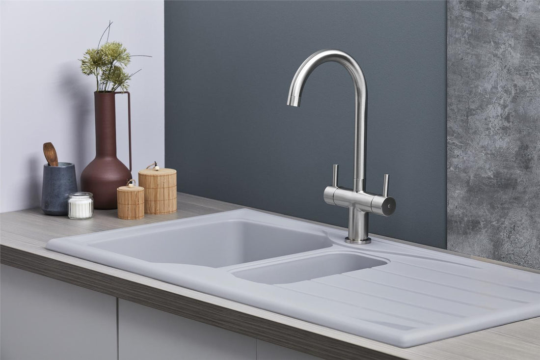 Liquida CMP15LG 1.5 Bowl Reversible Light Grey Kitchen Sink And Waste Kit
