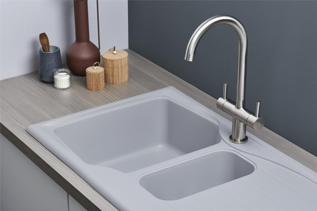 Liquida CMP15LG 1.5 Bowl Reversible Light Grey Kitchen Sink And Waste Kit