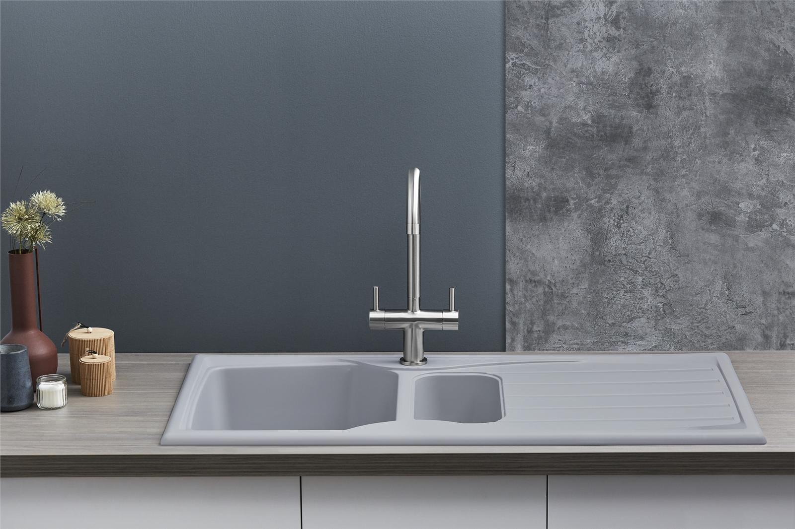 Liquida CMP15LG 1.5 Bowl Reversible Light Grey Kitchen Sink And Waste Kit