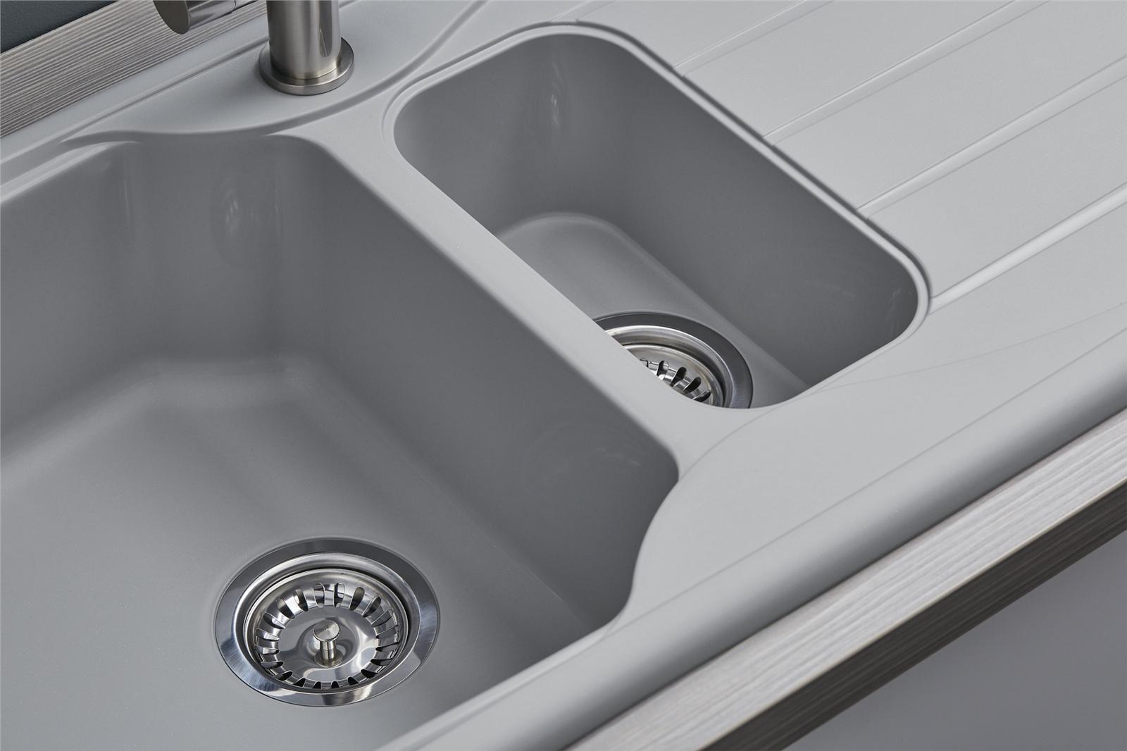 Liquida CMP15LG 1.5 Bowl Reversible Light Grey Kitchen Sink And Waste Kit