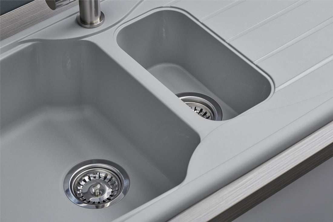 Liquida CMP15LG 1.5 Bowl Reversible Light Grey Kitchen Sink And Waste Kit