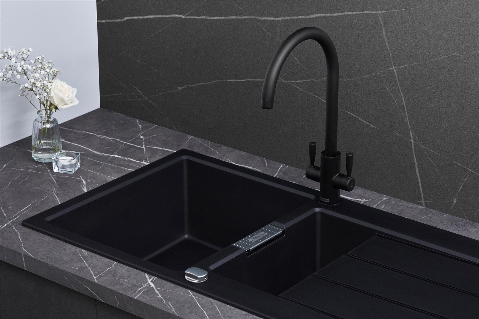 Franke Sirius S2D651CB 1.5 Bowl Tectonite Reversible Black Kitchen Sink - GRADED