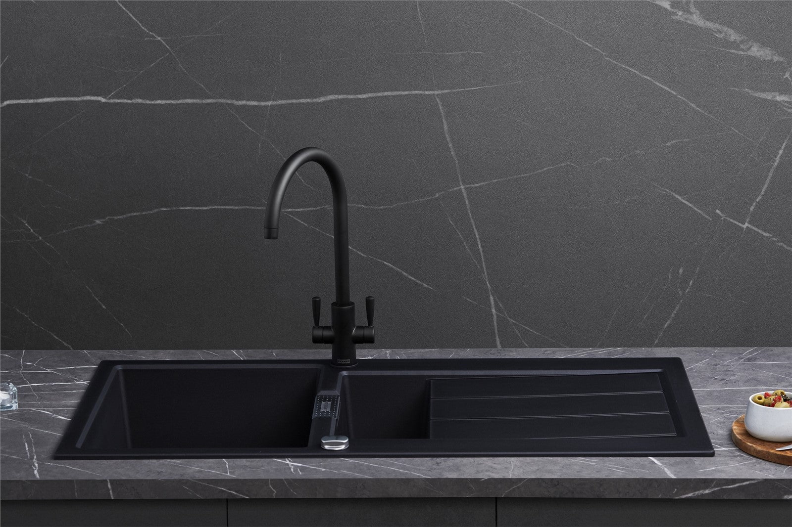 Franke Sirius S2D651CB 1.5 Bowl Tectonite Reversible Black Kitchen Sink - GRADED