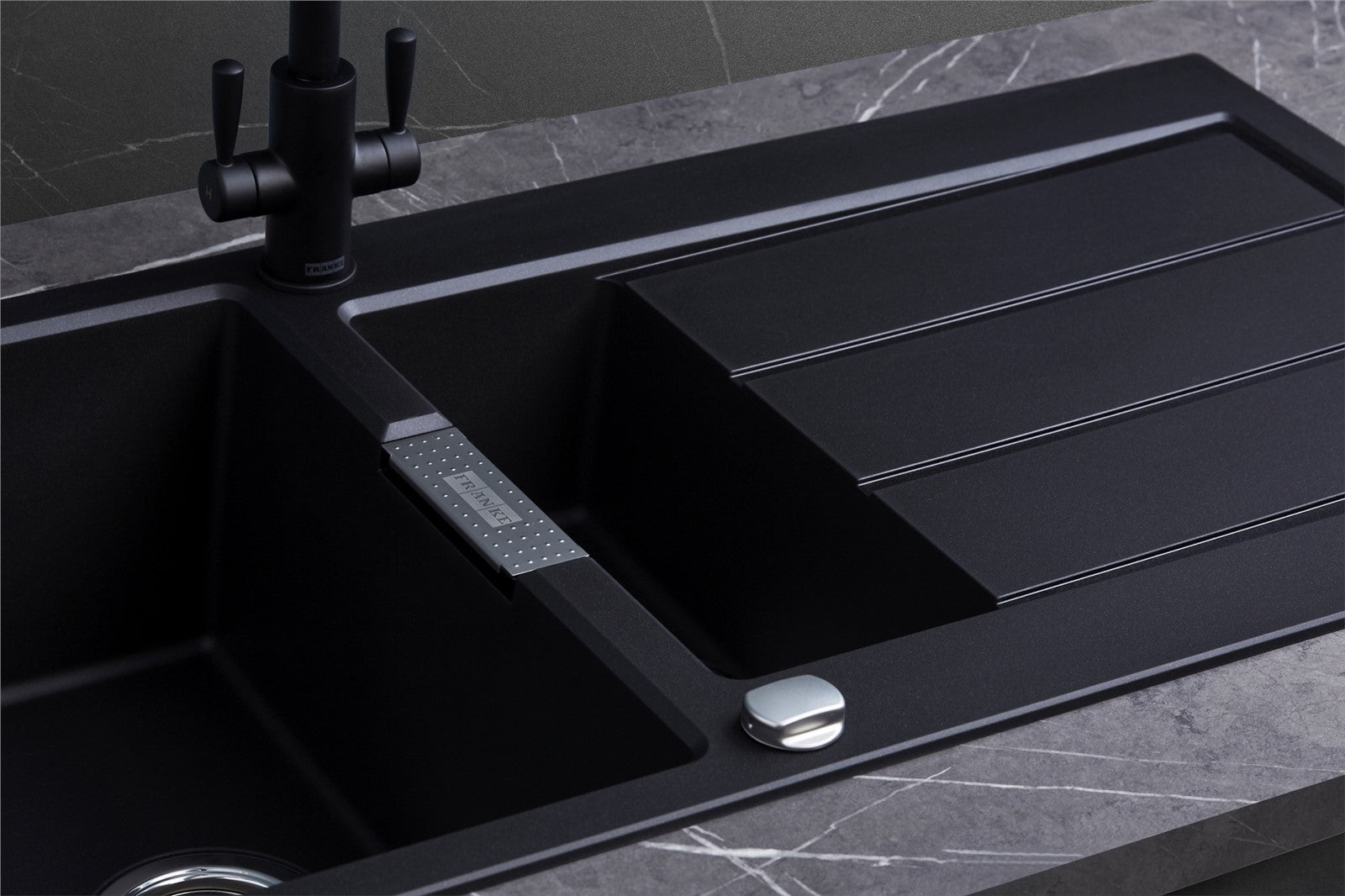 Franke Sirius S2D651CB 1.5 Bowl Tectonite Reversible Black Kitchen Sink - GRADED