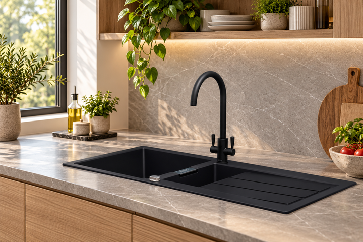 Franke Sirius S2D651CB 1.5 Bowl Tectonite Carbon Black Kitchen Sink 1000x500mm