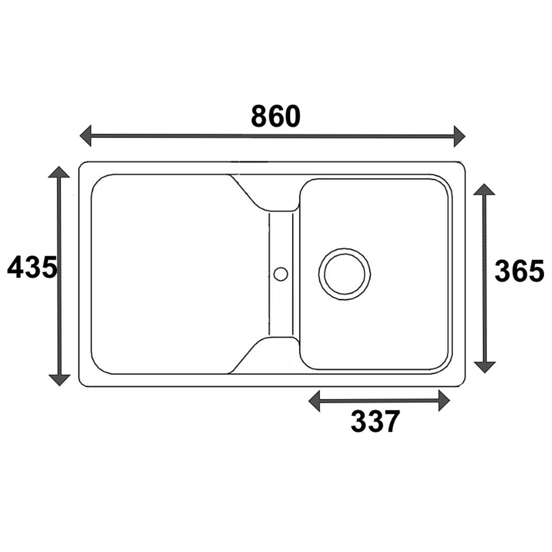 Liquida CMP5BL 1.0 Bowl Reversible Inset Black Kitchen Sink - GRADED