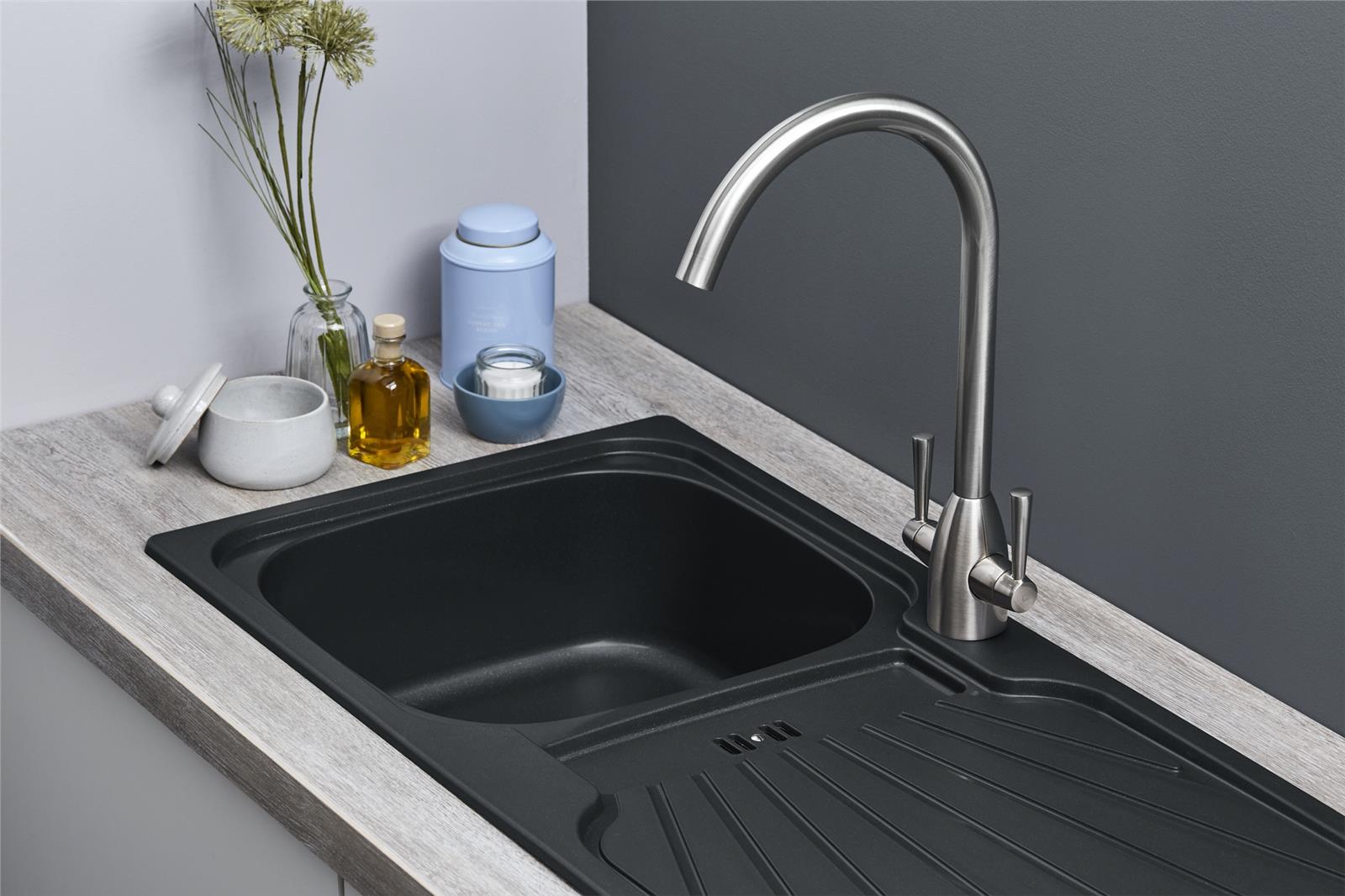 Liquida CMP5BL 1.0 Bowl Reversible Inset Black Kitchen Sink - GRADED