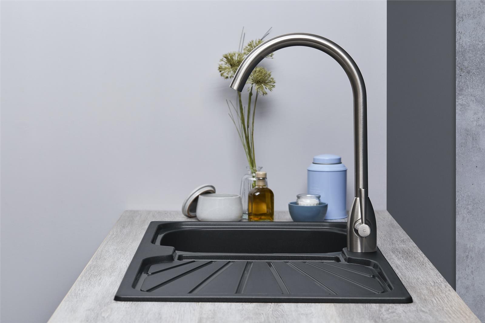 Liquida CMP5BL 1.0 Bowl Reversible Inset Black Kitchen Sink - GRADED