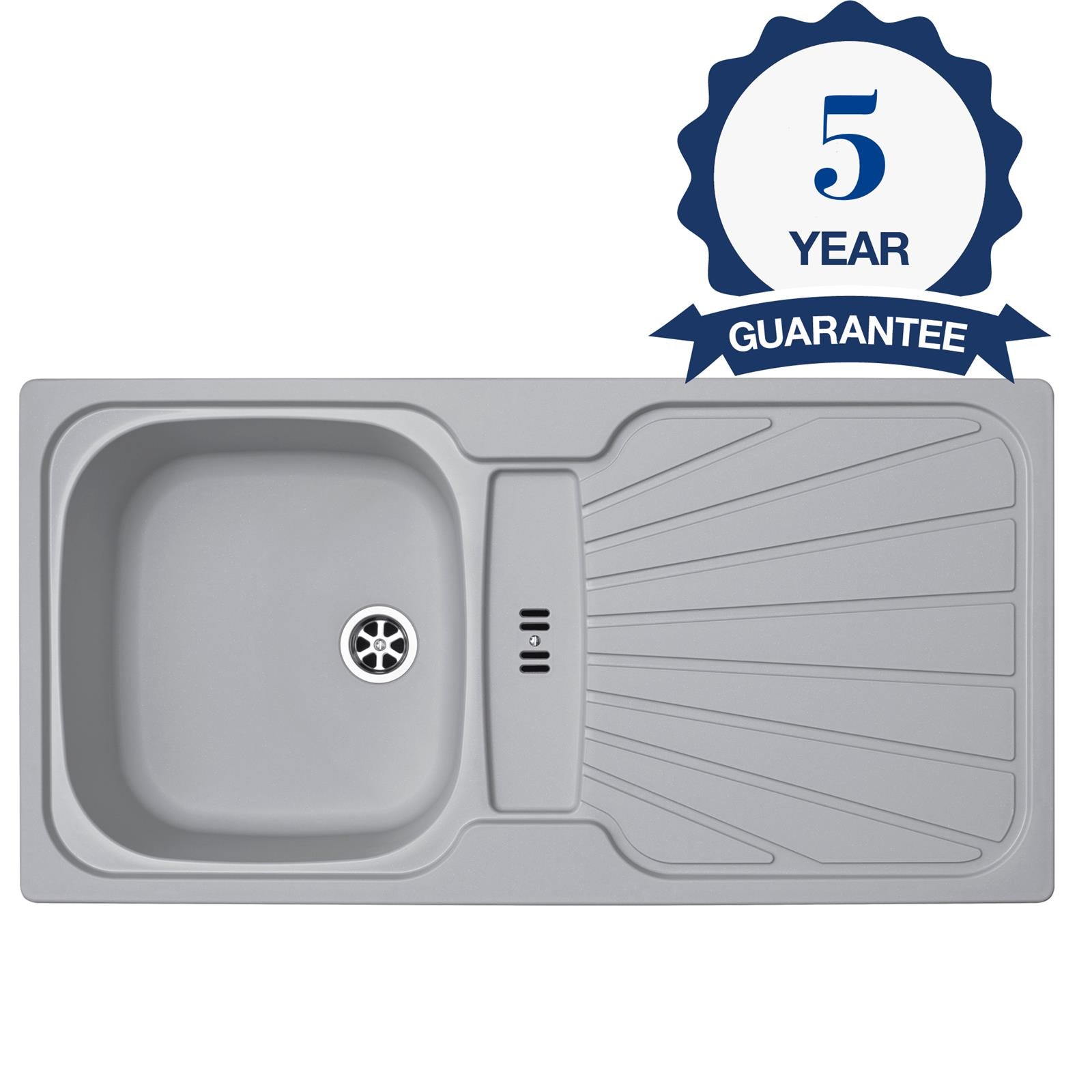 Liquida CMP5LG 1.0 Bowl Reversible Light Grey Kitchen Sink With Waste Kit