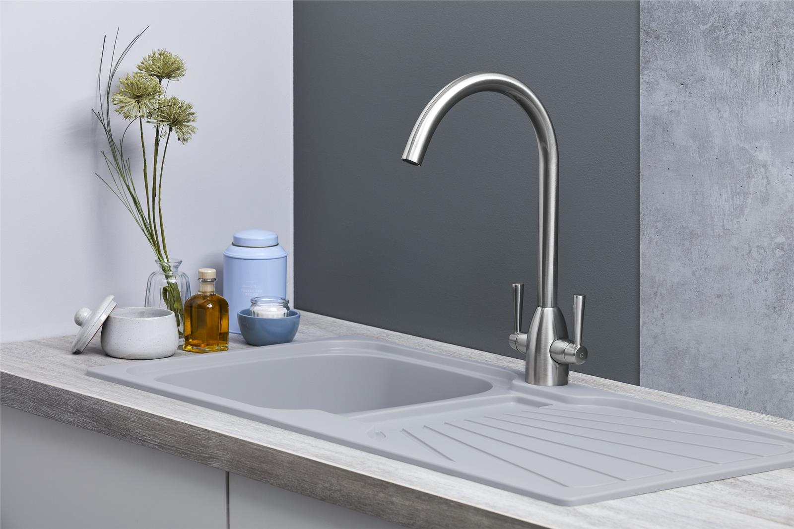 Liquida CMP5LG 1.0 Bowl Reversible Light Grey Kitchen Sink With Waste Kit