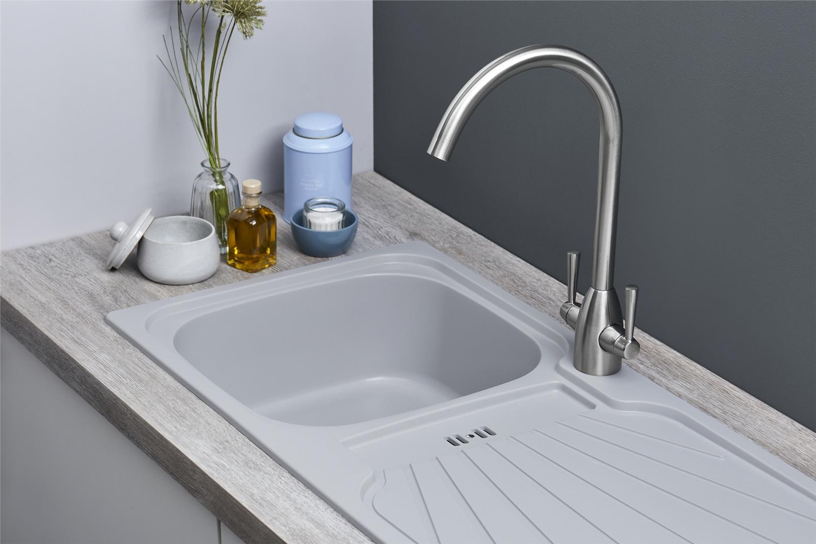 Liquida CMP5LG 1.0 Bowl Reversible Light Grey Kitchen Sink With Waste Kit
