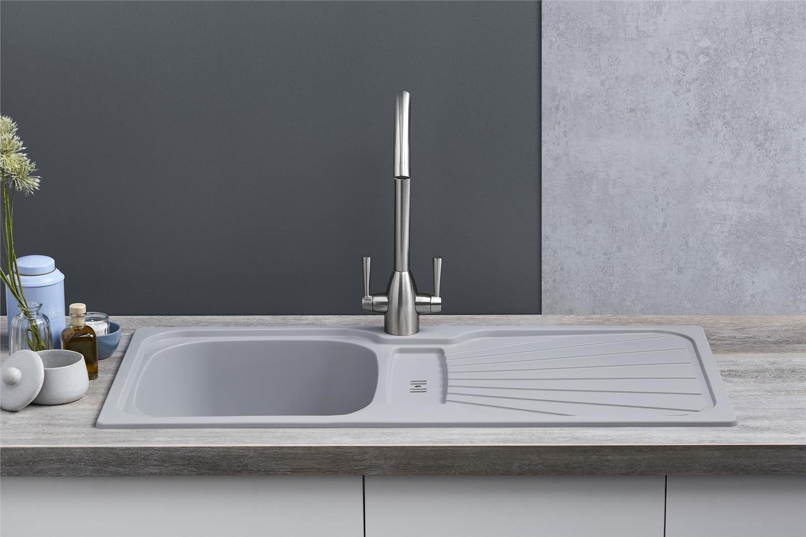 Liquida CMP5LG 1.0 Bowl Reversible Light Grey Kitchen Sink With Waste Kit