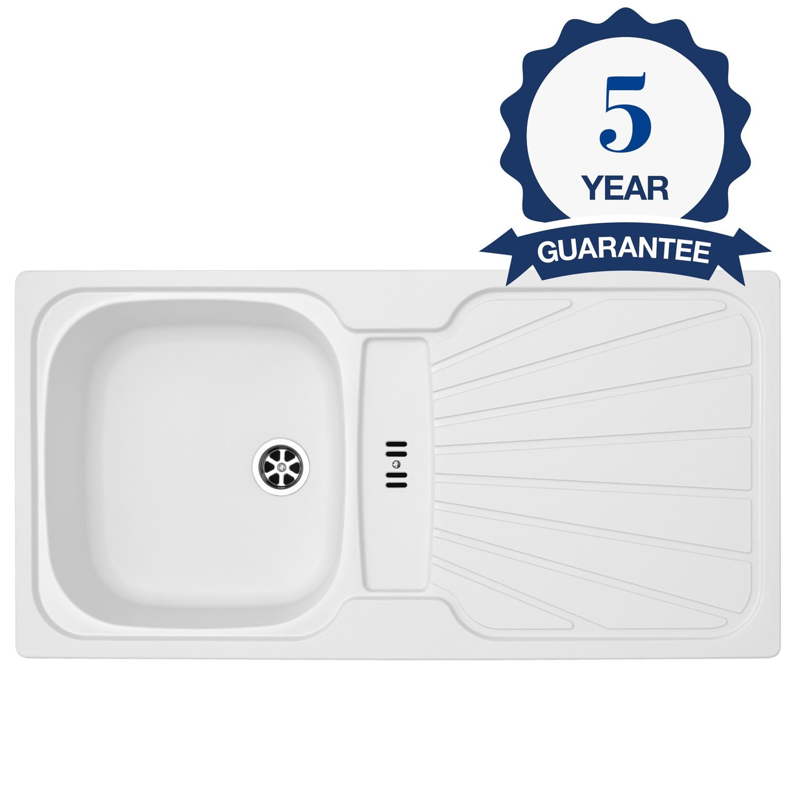 Liquida CMP5WH 1.0 Bowl Reversible Inset White Kitchen Sink With Waste Kit