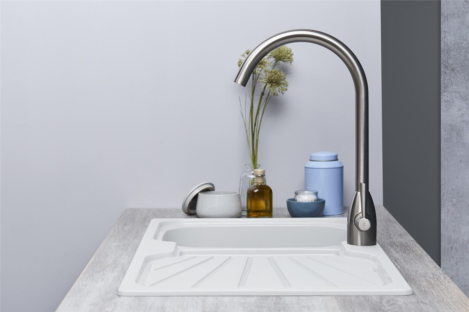 Liquida CMP5WH 1.0 Bowl Reversible Inset White Kitchen Sink With Waste Kit