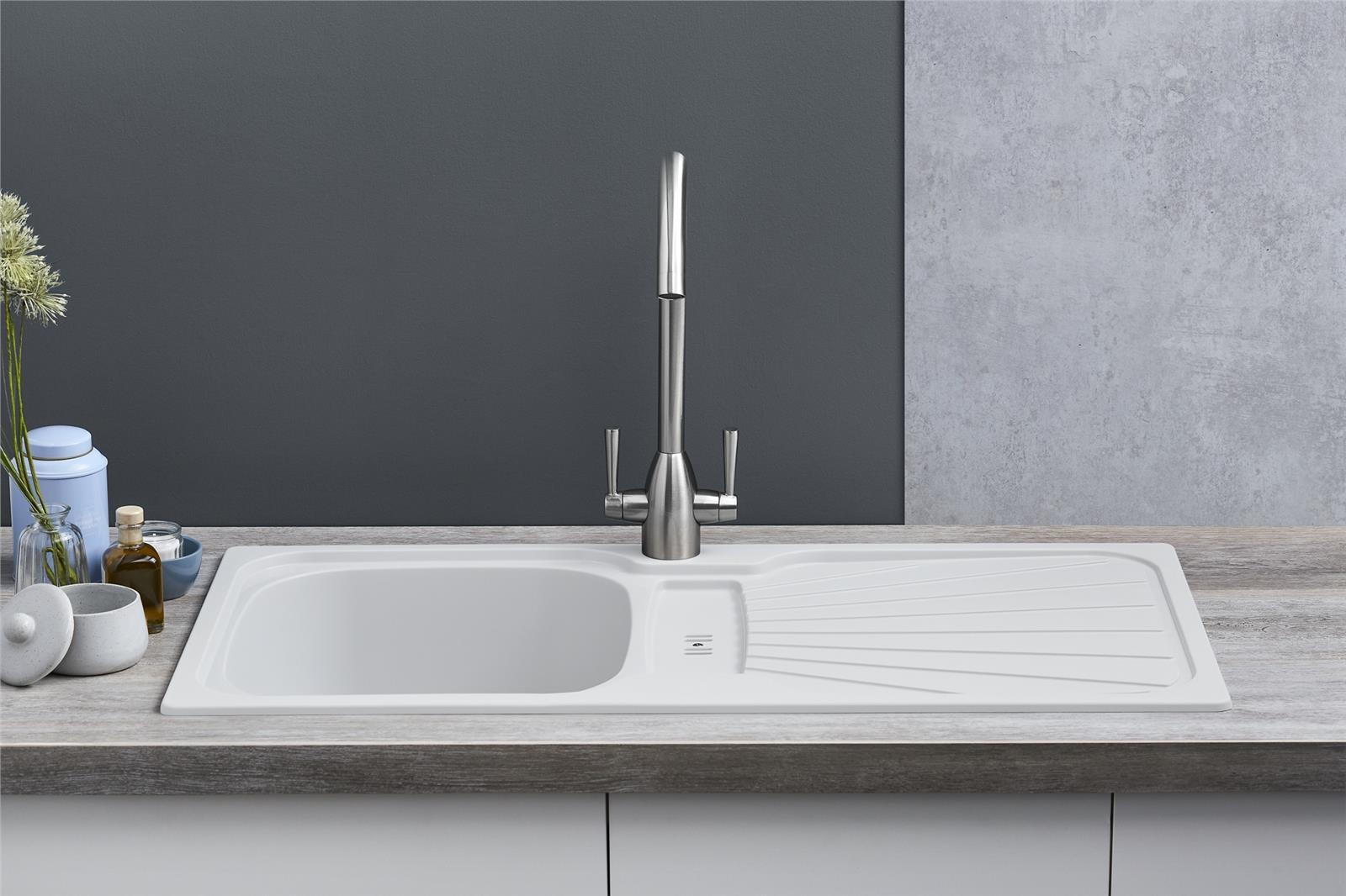 Liquida CMP5WH 1.0 Bowl Reversible Inset White Kitchen Sink With Waste Kit