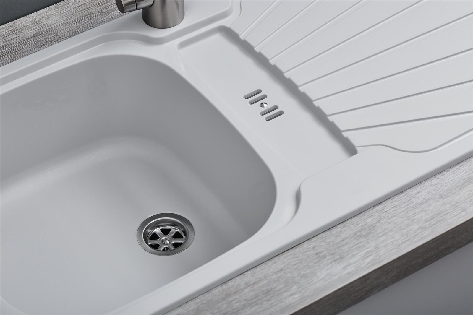Liquida CMP5WH 1.0 Bowl White Kitchen Sink With W03CH Chrome Mixer Tap