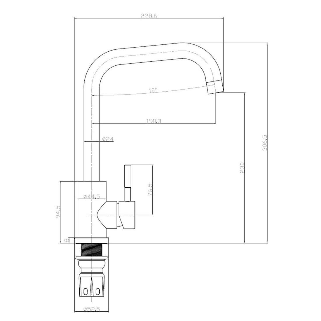 Reginox Salina BN Brushed Nickel Single Lever Square Neck Kitchen Tap - GRADED