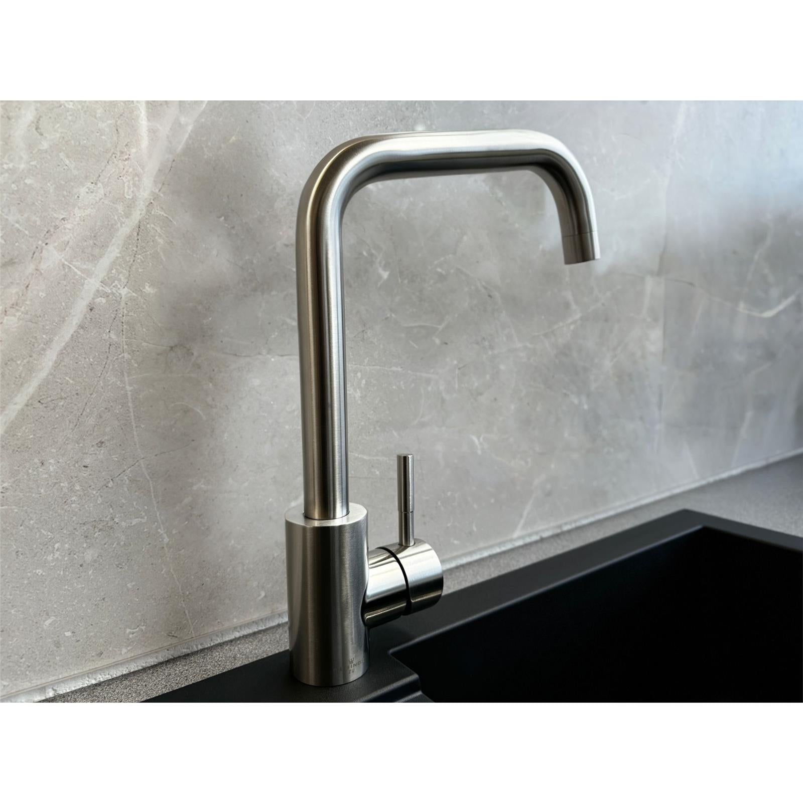 Reginox Salina BN Brushed Nickel Single Lever Square Neck Kitchen Tap - GRADED