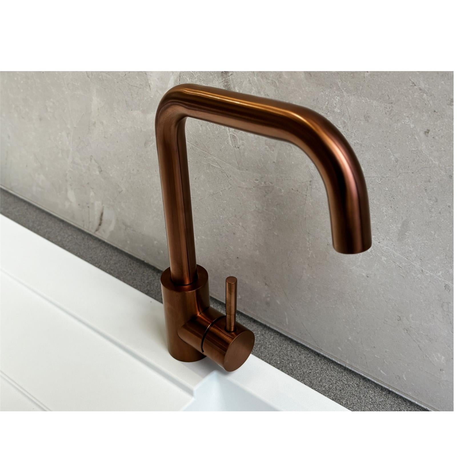 Reginox Salina CP Single Lever Square Neck Copper Kitchen Mixer Tap