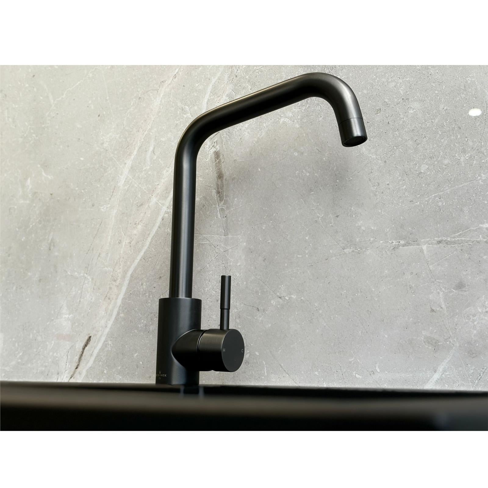 Reginox Salina GM Single Lever Square Neck Gun Metal Kitchen Mixer Tap