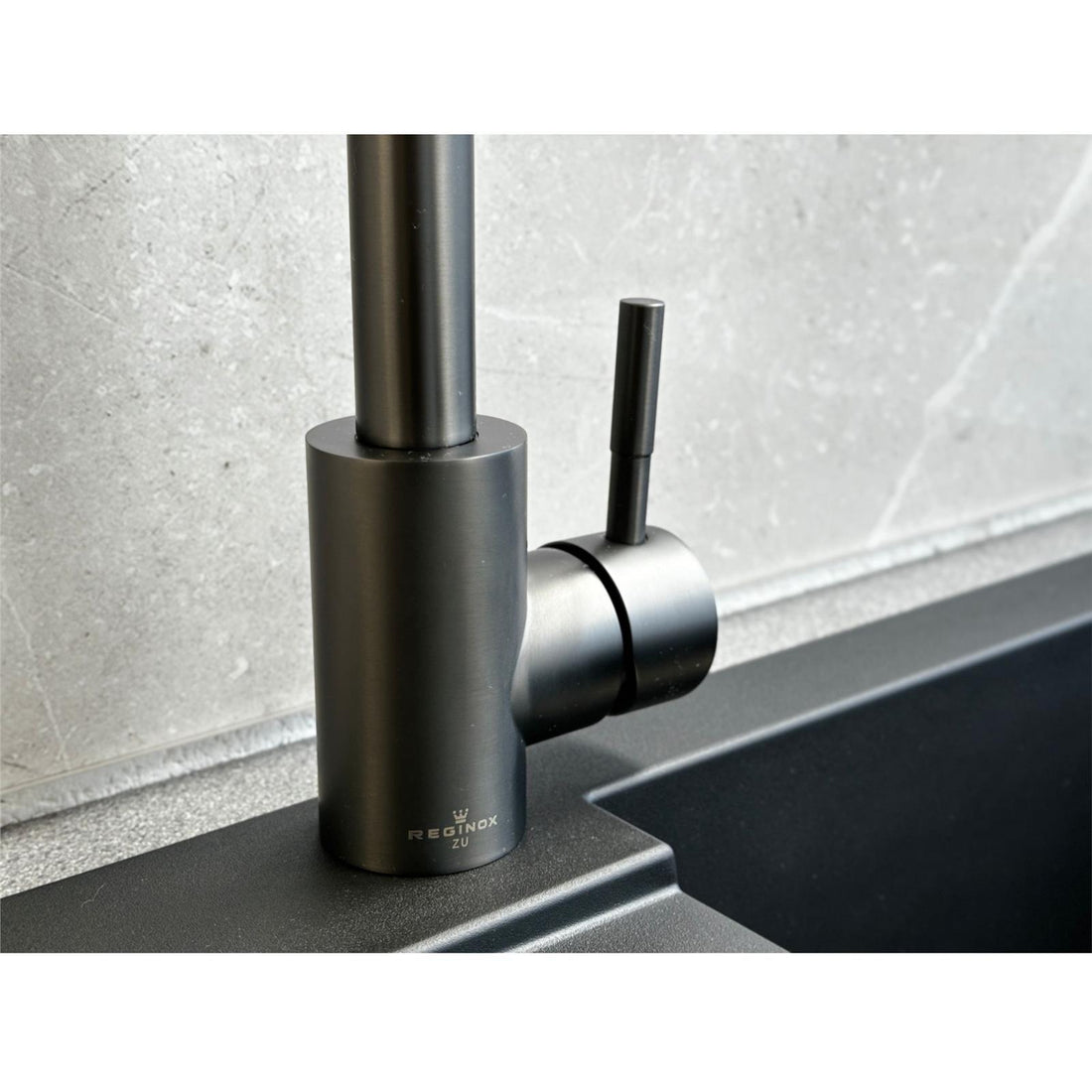 Reginox Salina GM Single Lever Square Neck Gun Metal Kitchen Mixer Tap
