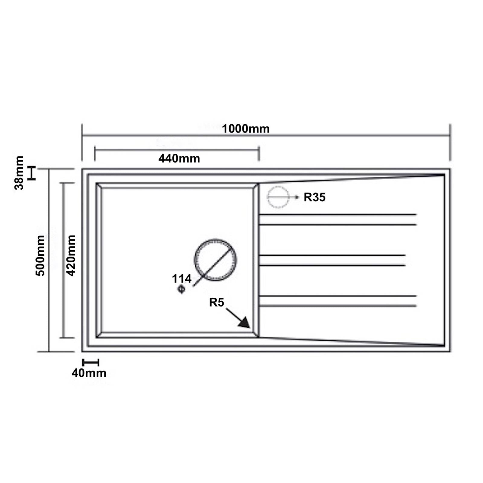 Liquida SEN100BL 1.0 Bowl Black Granite Reversible Kitchen Sink With Waste