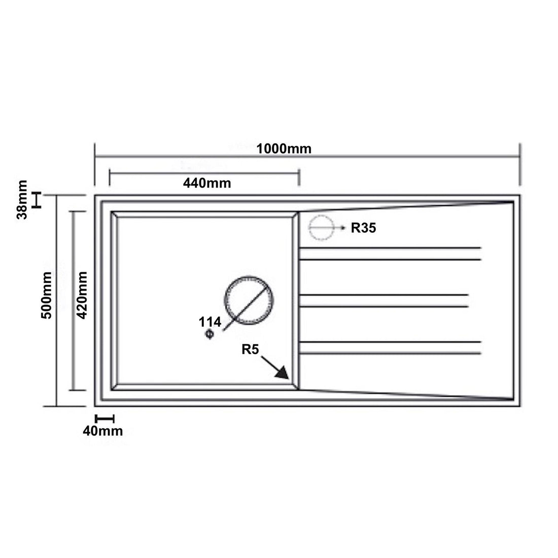 Liquida SEN100BL 1.0 Bowl Black Granite Reversible Kitchen Sink - GRADED