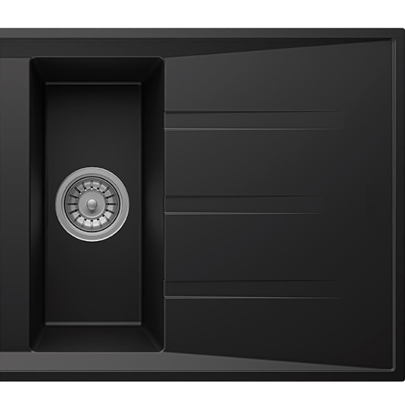 Liquida SEN150BL 1.5 Bowl Black Granite Reversible Kitchen Sink With Wastes