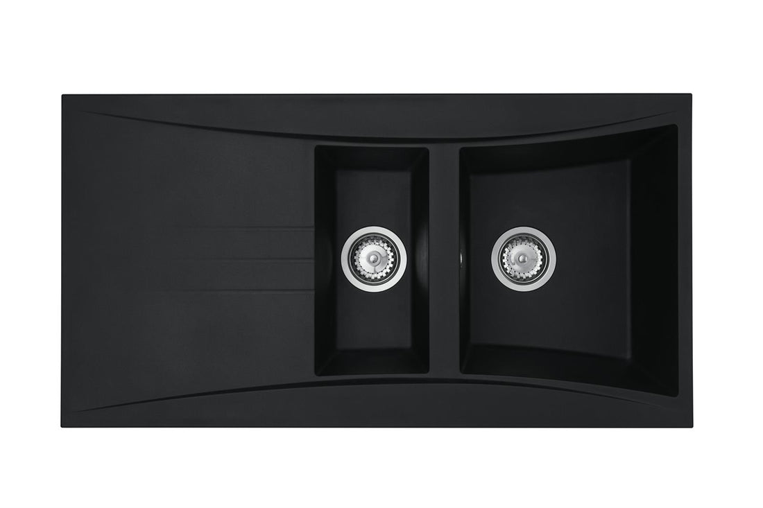 Liquida SEV150BL 1.5 Bowl Composite Reversible Black Kitchen Sink And Waste Kit