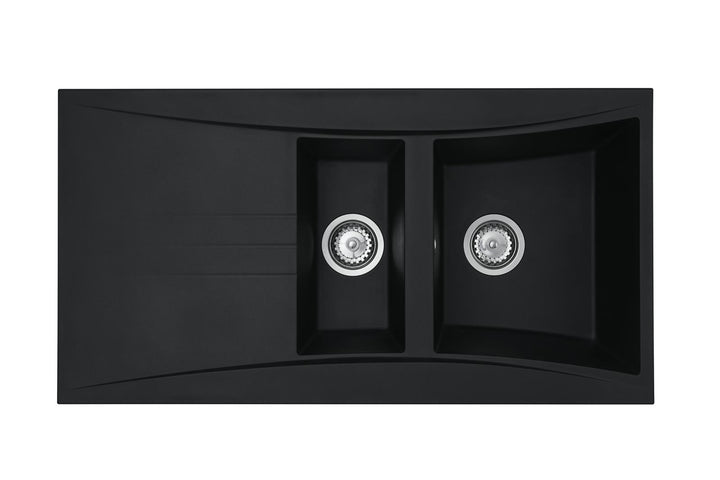 Liquida SEV150BL 1.5 Bowl Composite Reversible Black Kitchen Sink And Waste Kit