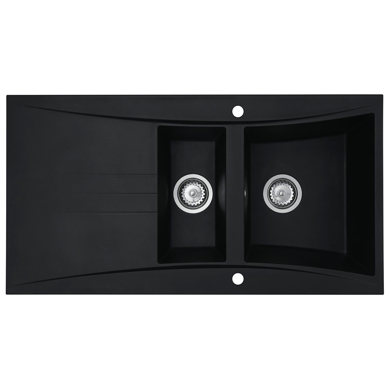 Liquida SEV150BL 1.5 Bowl Composite Reversible Black Kitchen Sink And Waste Kit