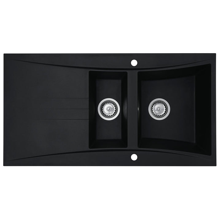 Liquida SEV150BL 1.5 Bowl Composite Reversible Black Kitchen Sink And Waste Kit