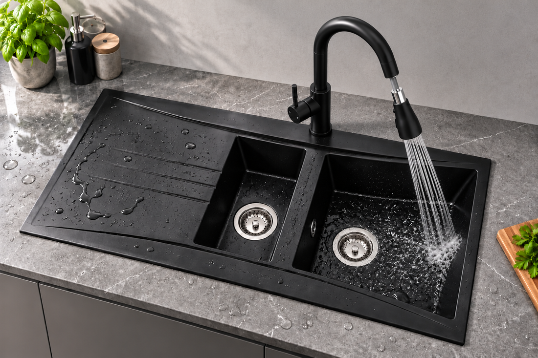 Liquida SEV150BL 1.5 Bowl Black Composite Kitchen Sink 1000x530mm
