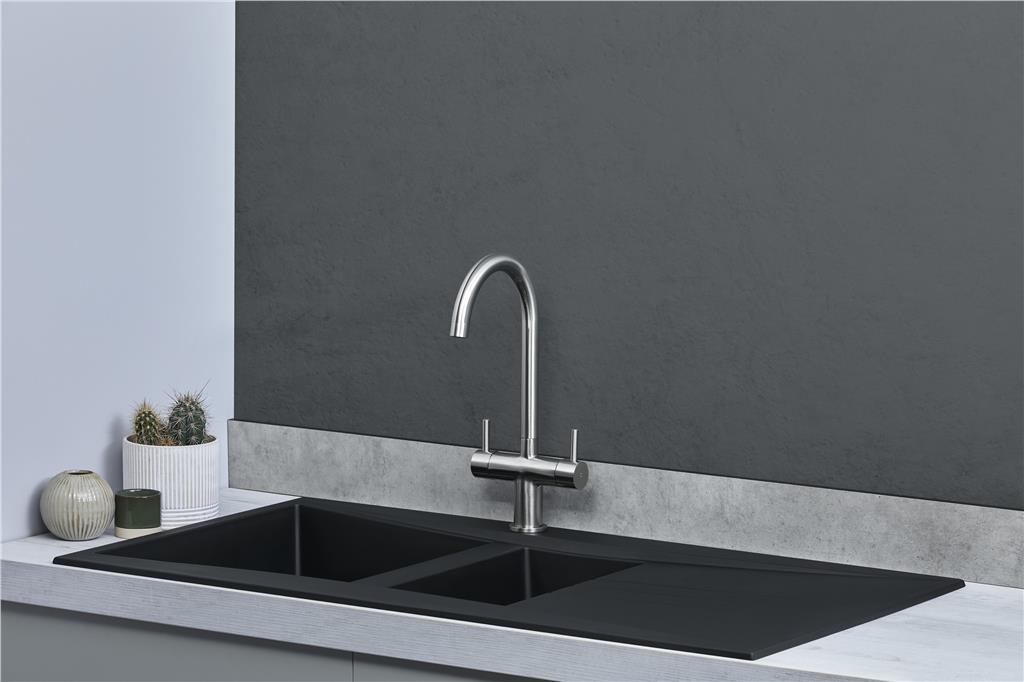 Liquida SEV150BL 1.5 Bowl Composite Reversible Black Kitchen Sink - GRADED