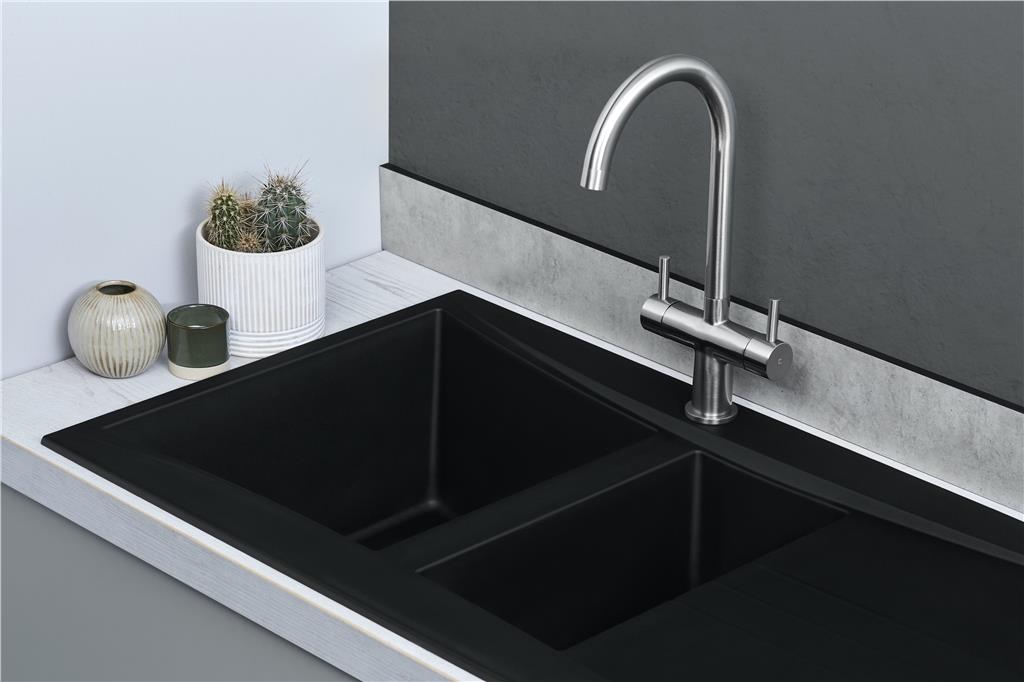 Liquida SEV150BL 1.5 Bowl Composite Reversible Black Kitchen Sink - GRADED